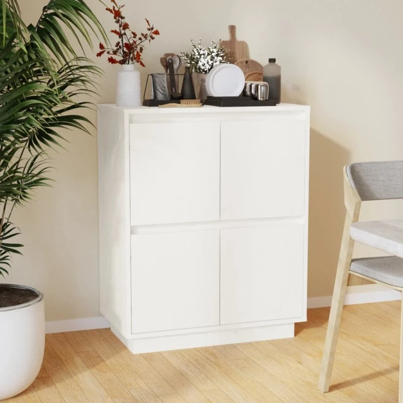 vidaXL skænk 60x34x75 cm massivt fyrretræ, hvid