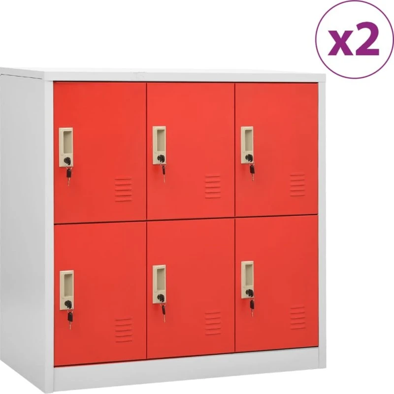 vidaXL skab 2 stk. 90x45x92,5 cm stål, lysegrå/rød