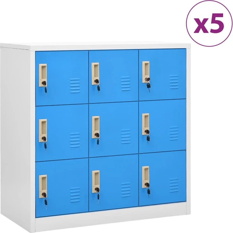 vidaXL 5x stålskabe 90x45x92,5 cm lysegrå/blå