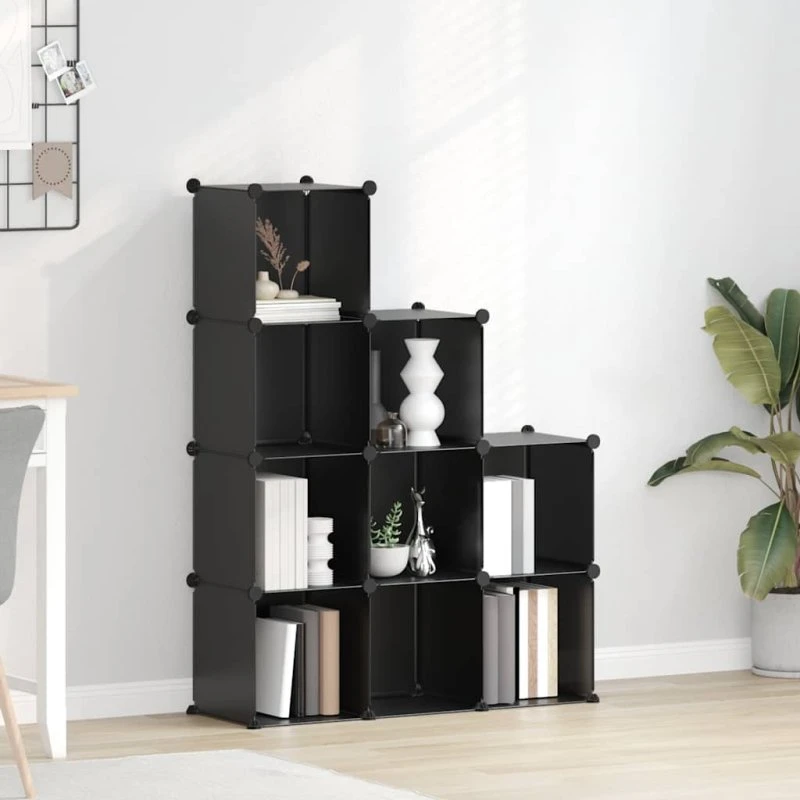 vidaXL 9 stk. kubeformede opbevaringskasser i PP, sort