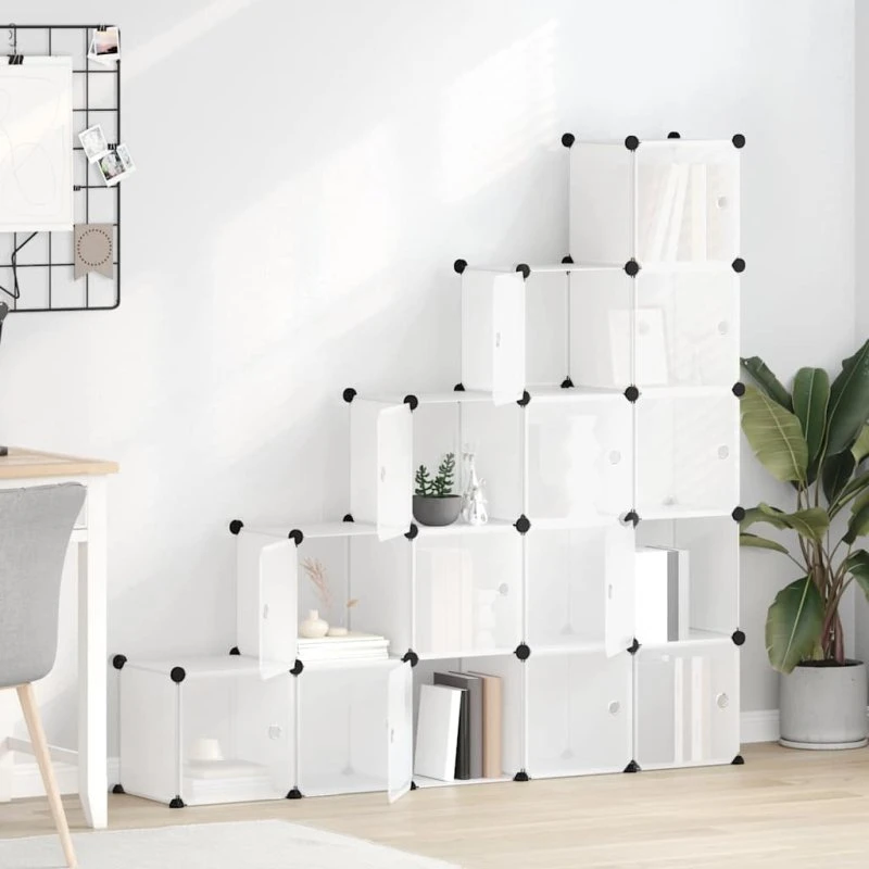 vidaXL opbevaringskube 15-kube transparent PP med døre