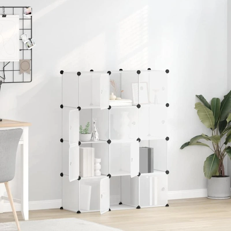 vidaXL opbevaringskube 12 kuber med døre, transparent PP