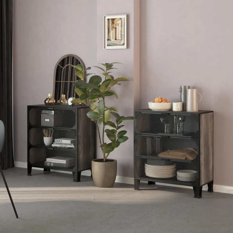 vidaXL opbevaringsskabe 2 stk. 72x36x82 cm metal/MDF, grå