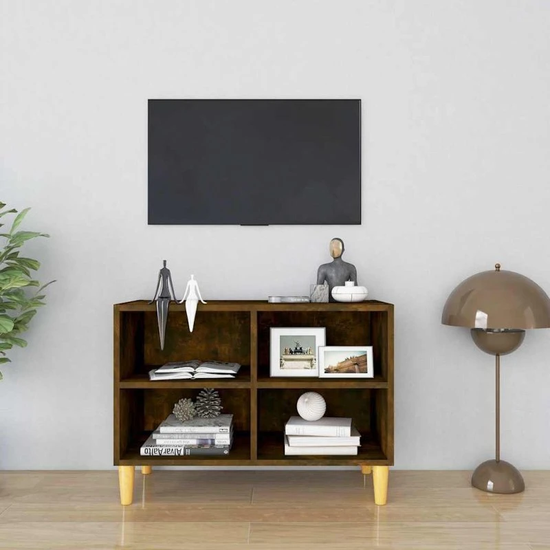vidaXL TV-bord 69,5x30x50 cm – røget egetræ, massivt træben