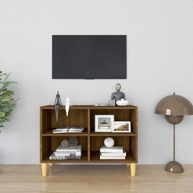 vidaXL TV-bord med massive træben 69,5x30x50 cm, brun eg