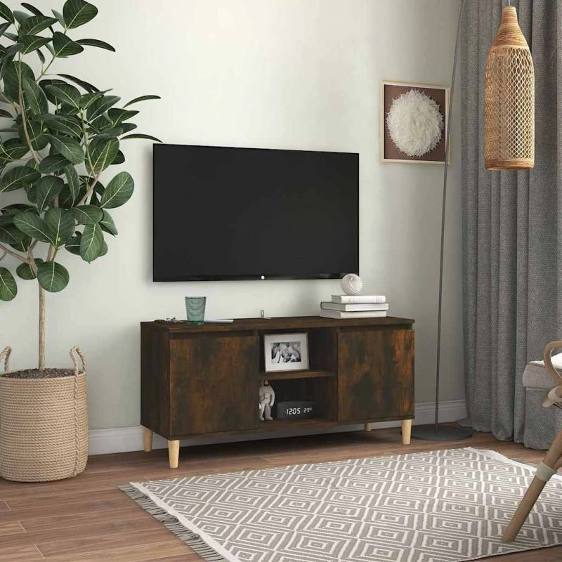 vidaXL TV-bord 103,5x35x50 cm – røget eg, massive træben
