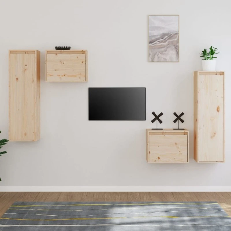 vidaXL TV-skabe 4 dele massivt fyrretræ natur