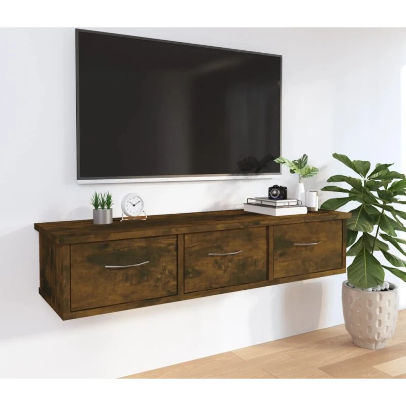 vidaXL vægskab med skuffer 88x26x18,5 cm - røget eg