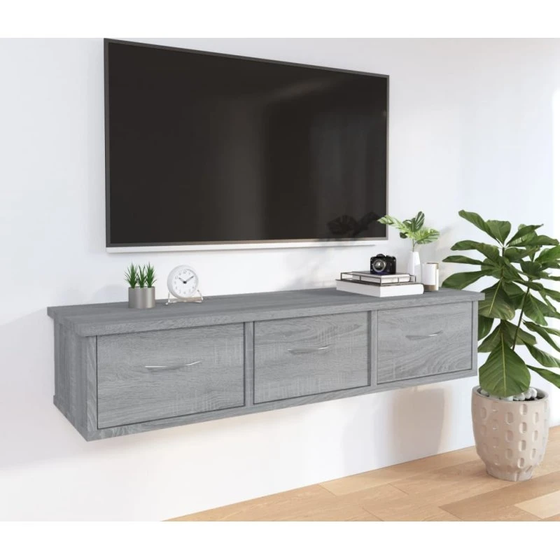 vidaXL vægskab med 3 skuffer 88x26x18,5 cm - grå Sonoma-eg