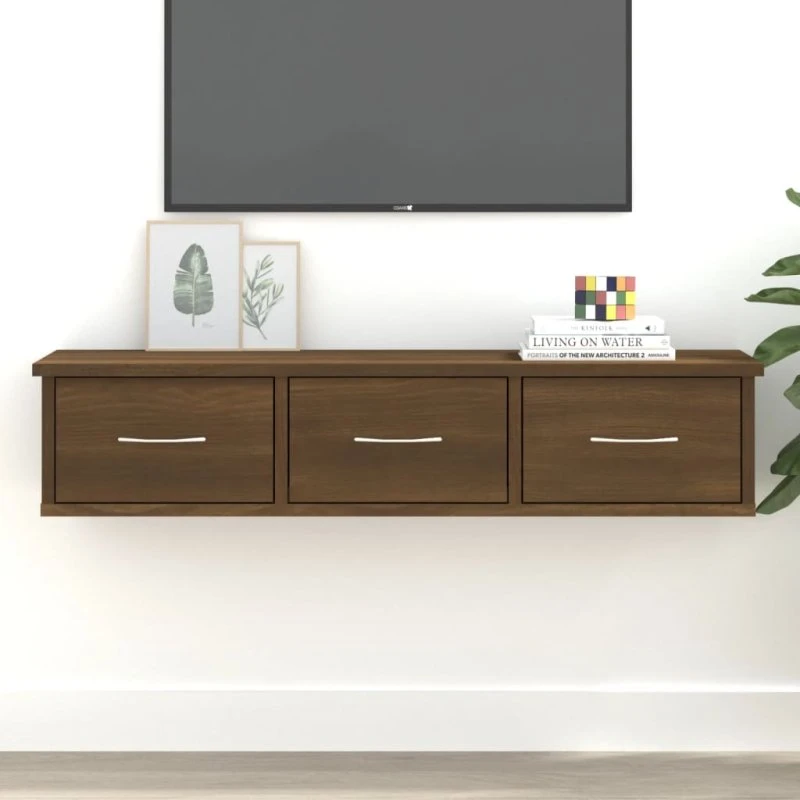 vidaXL vægskab med 3 skuffer 88x26x18,5 cm brun egetræsfarve