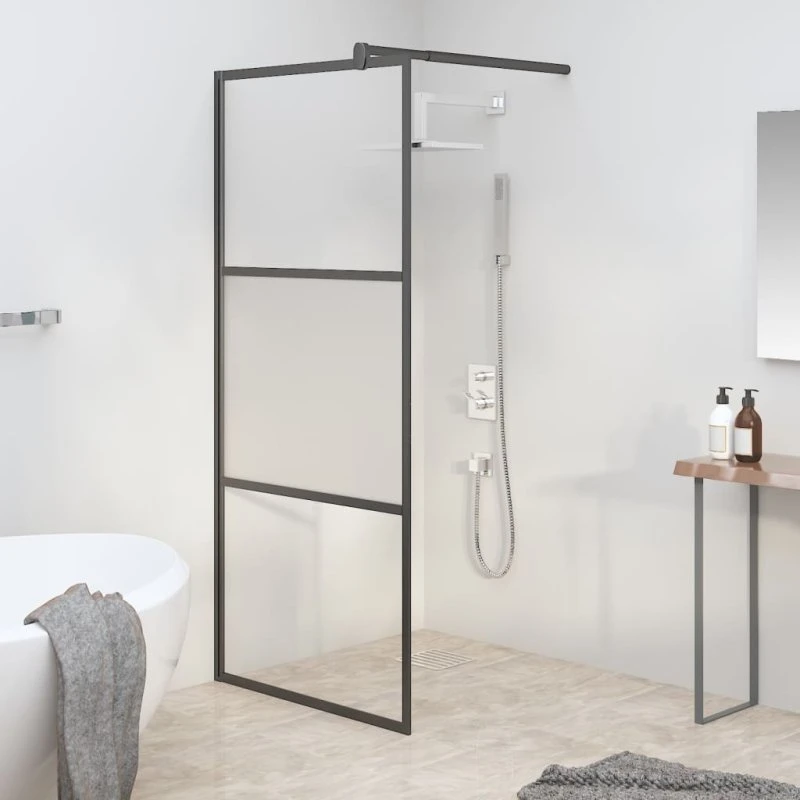 vidaXL brusevæg 90x195 cm halvmatteret sikkerhedsglas sort