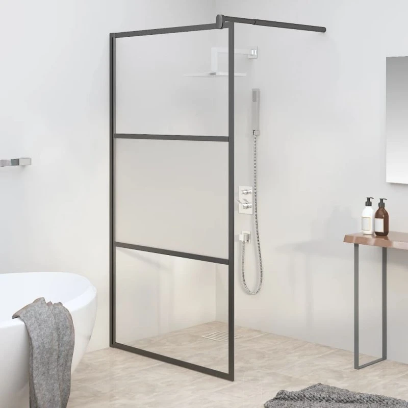 vidaXL brusevæg 100x195 cm halvmatteret sikkerhedsglas, sort