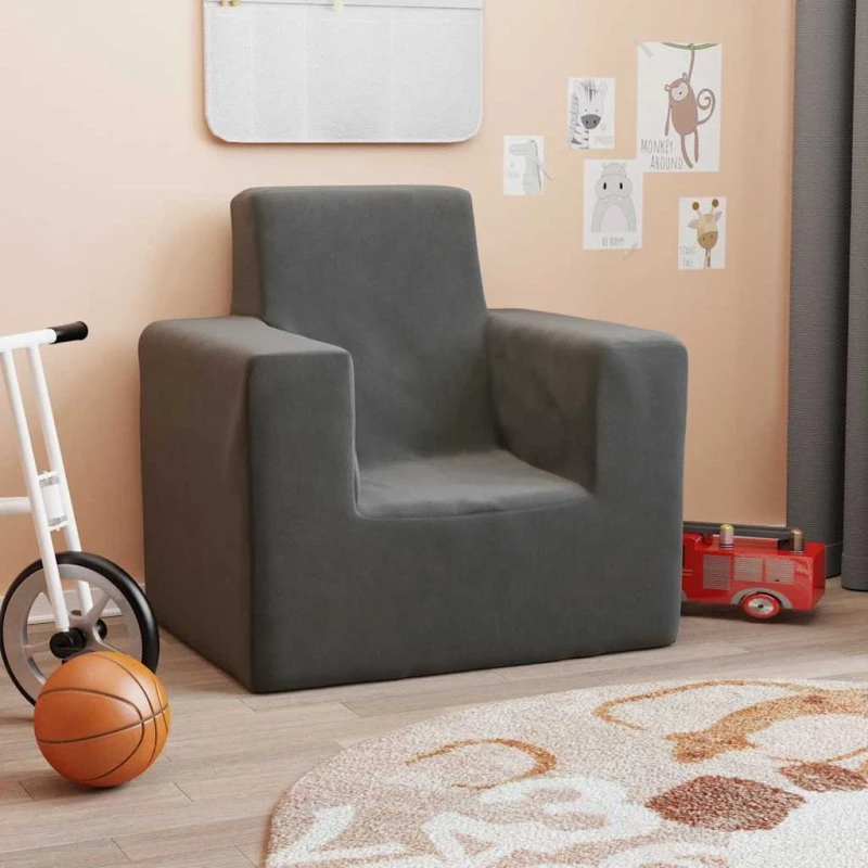 vidaXL børnesofa blødt plys, antracitgrå