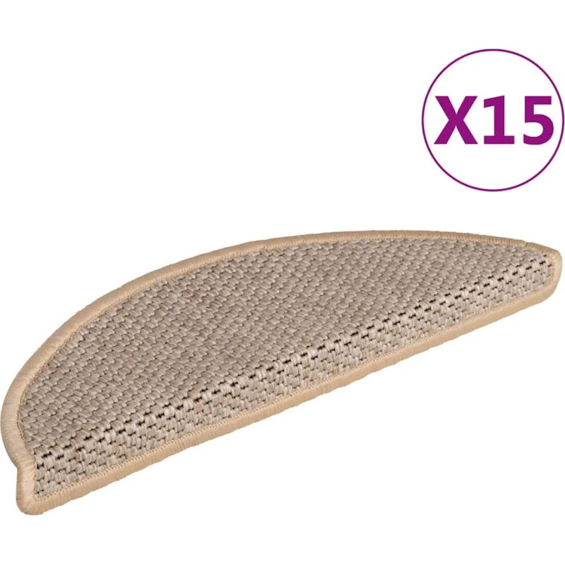 vidaXL Selvklæbende trappemåtter 15 stk 56×17×3 cm sisal-look lys beige