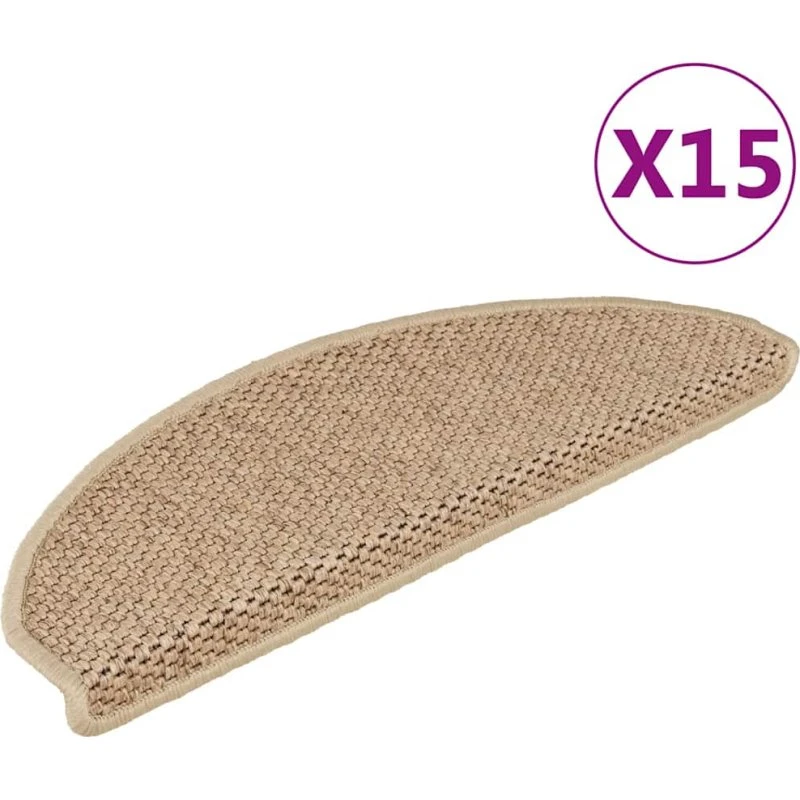 vidaXL selvklæbende trappemåtter 15 stk 65x21x4 cm, sisal-look sandfarve