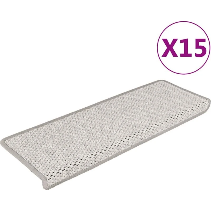 vidaXL Selvklæbende trappemåtter 15 stk 65x21x4 cm sisal-look, platina