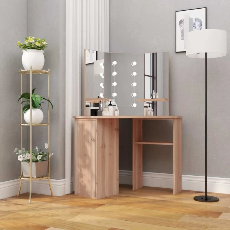 vidaXL Toiletbord til hjørne m. LED 111x54x141,5 cm egetræsfarvet