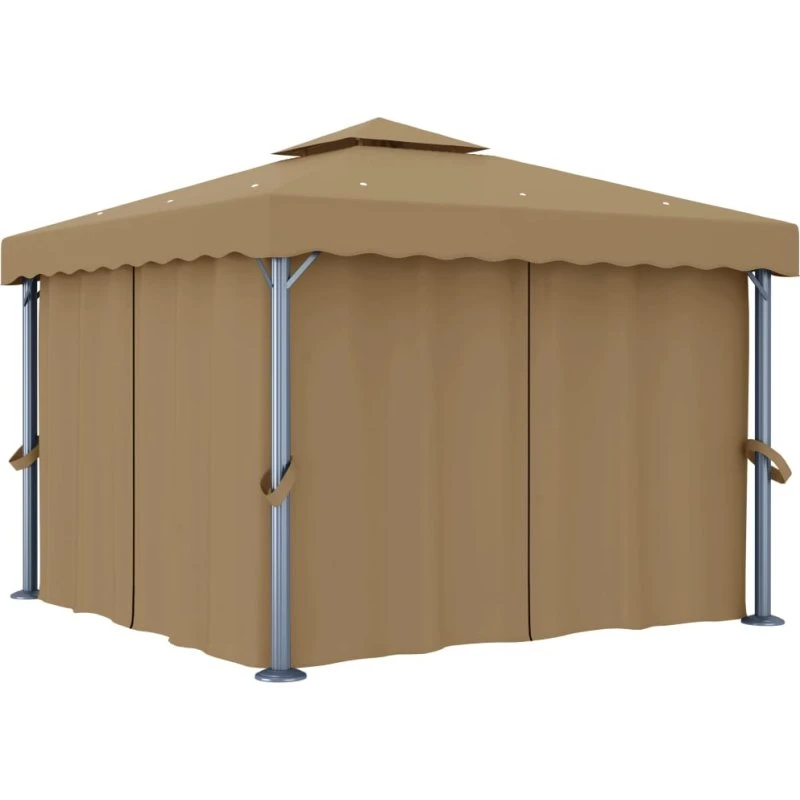 vidaXL Pavillon med gardin 3x3 m aluminium gråbrun
