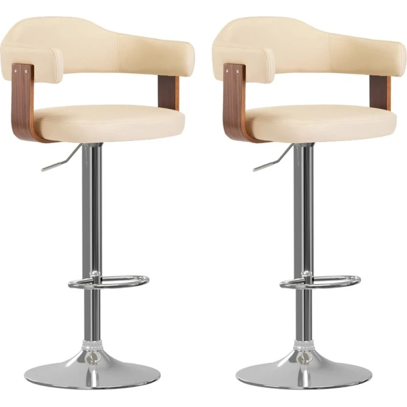 vidaXL barstole 2 stk. bøjet træ & creme kunstlæder