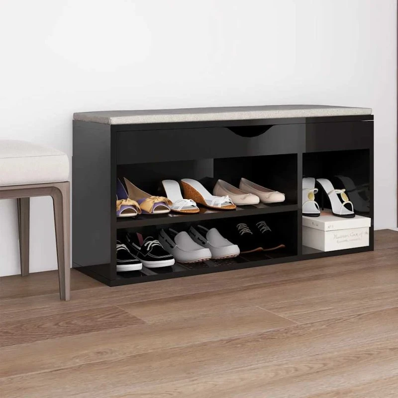 vidaXL Skobænk med hynde 104x30x49 cm, sort højglans