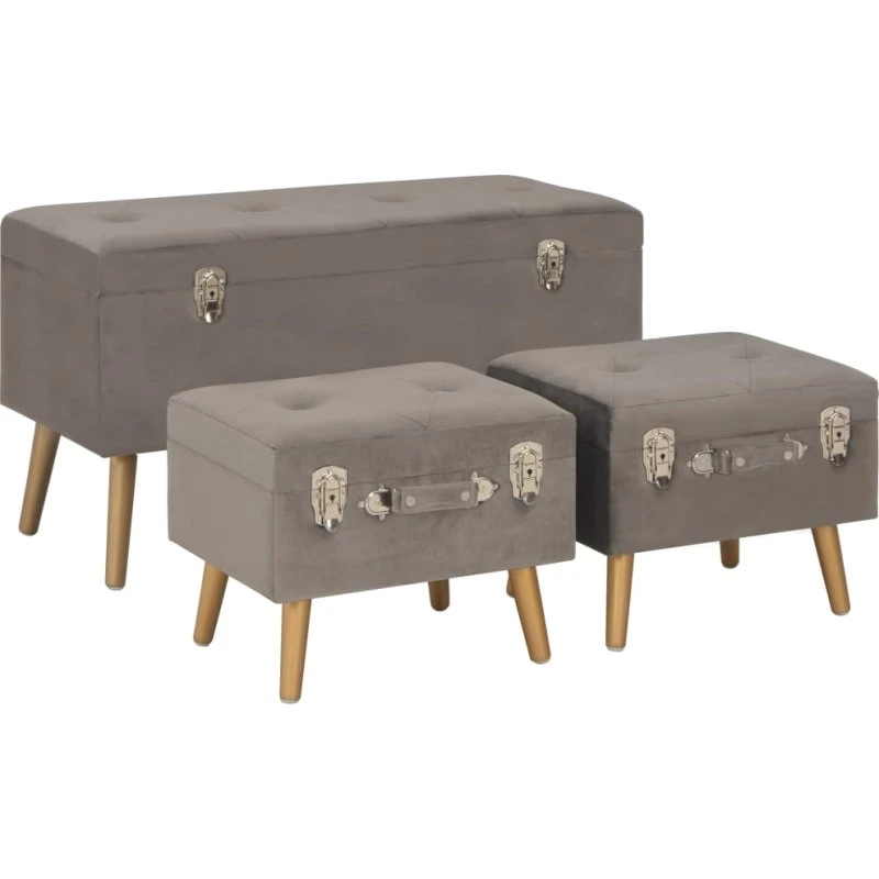 vidaXL opbevaringstaburetter 3 stk. fløjl grå med guldben