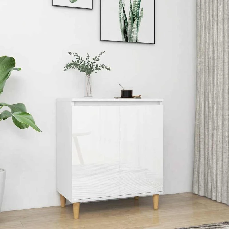 vidaXL skænk 60x35x70 cm hvid højglans med massive træben