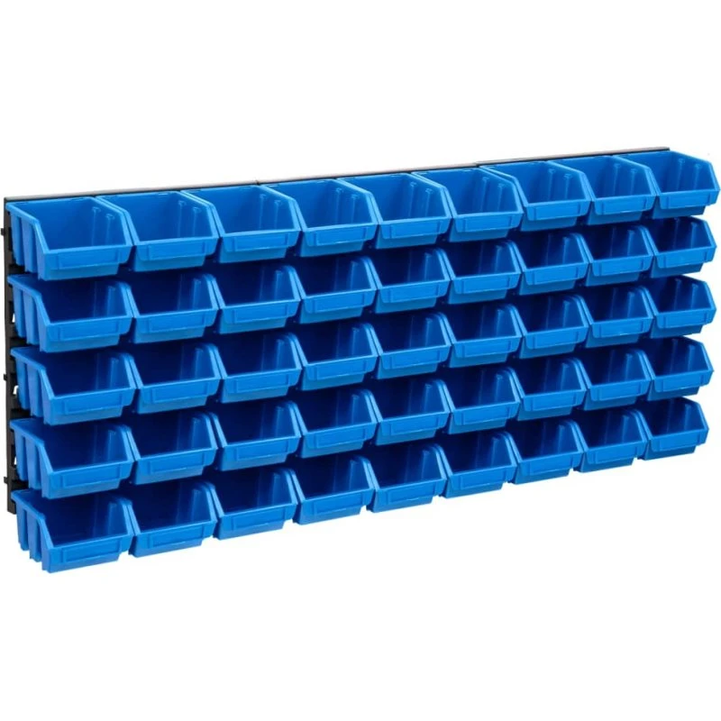 vidaXL opbevaringssæt med vægpaneler 48 dele blå/sort