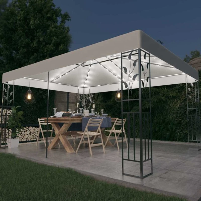 vidaXL pavillon 3x4 m, dobbelt tag & LED-lyskæder, hvid