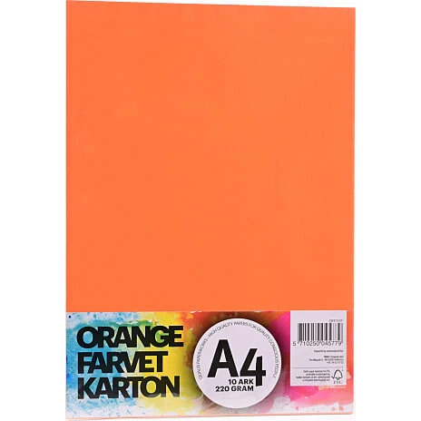 Farvet karton A4 10 ark 220 g - Orange