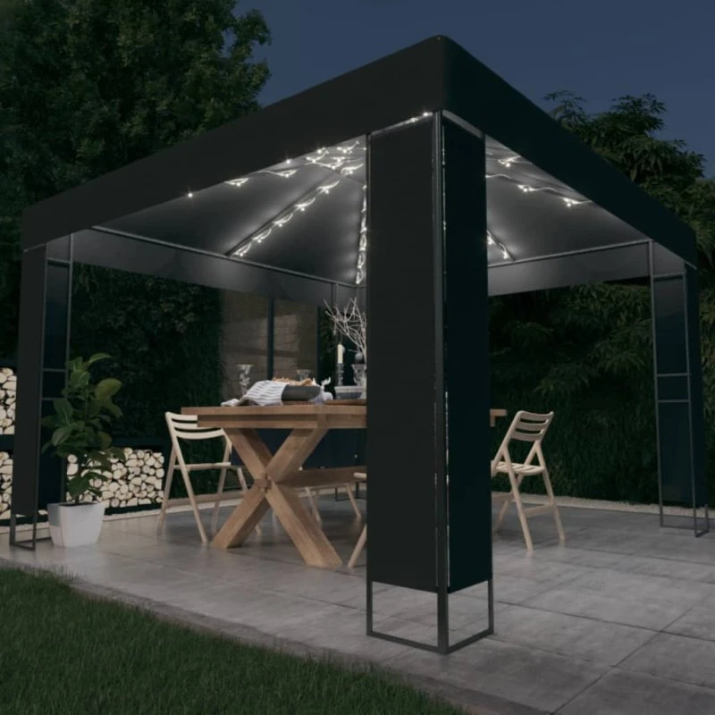 vidaXL pavillon med dobbelt tag & LED 3x3 m, antracit