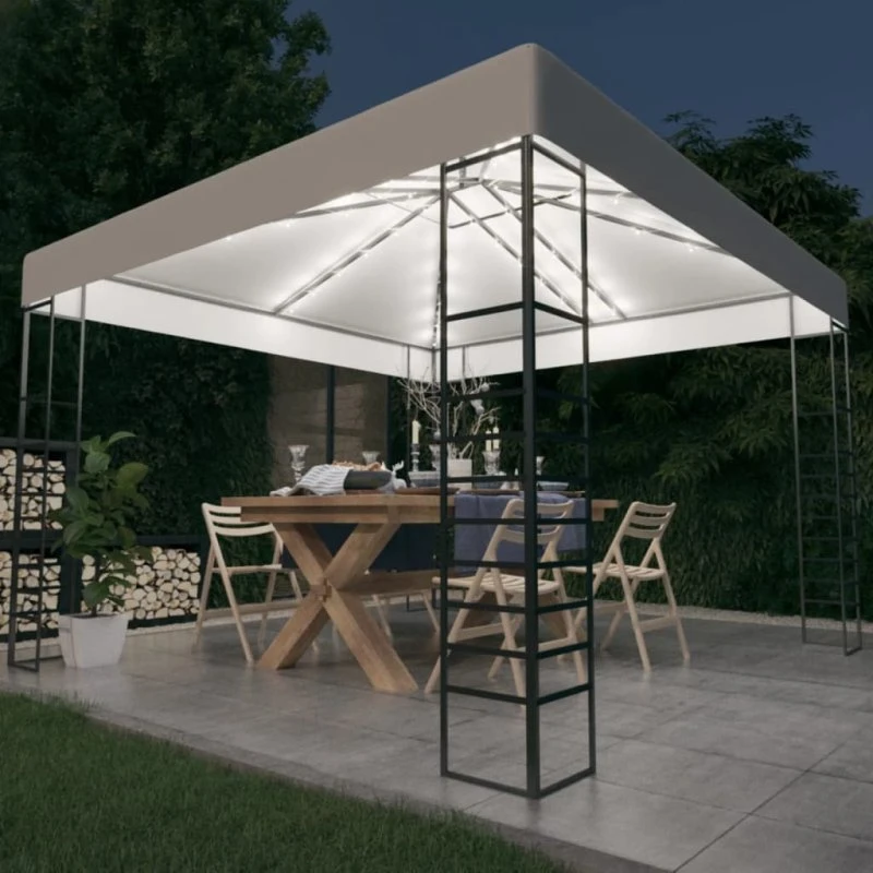 vidaXL havepavillon 3x3 m med LED-lyskæder, hvid