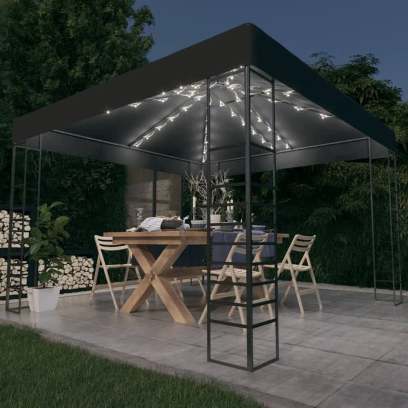 vidaXL havepavillon 3x3 m med LED, antracitgrå