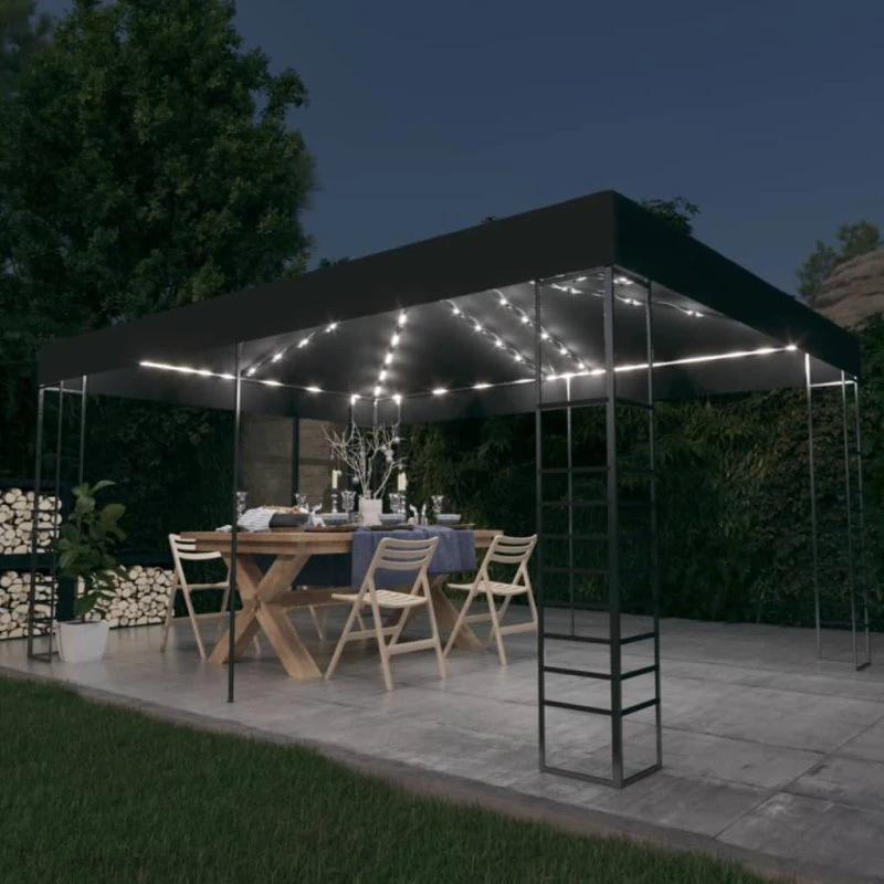 vidaXL Pavillon 3x4 m med LED, Antracitgrå