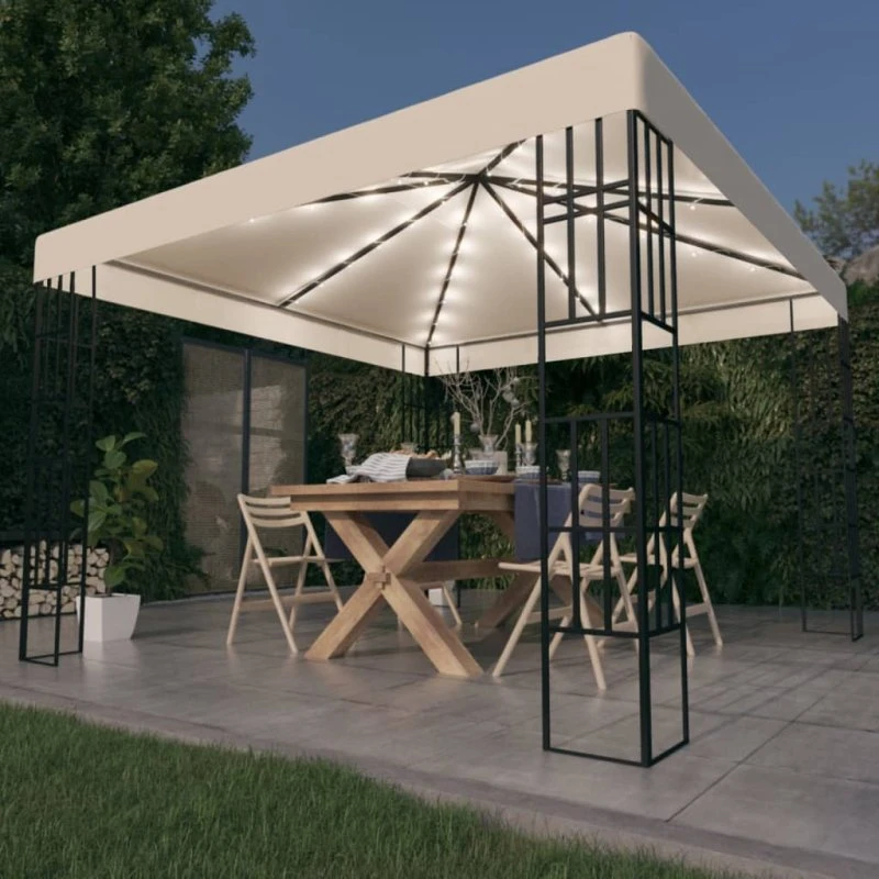 vidaXL pavillon 3x3 m med LED-lyskæder, creme