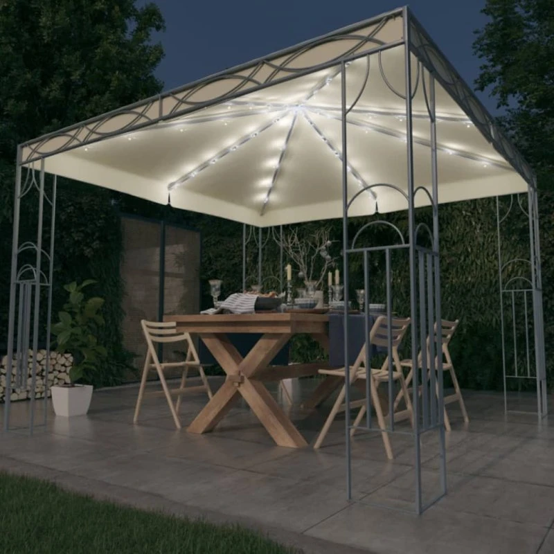 vidaXL pavillon med LED-lyskæder 300x300 cm creme