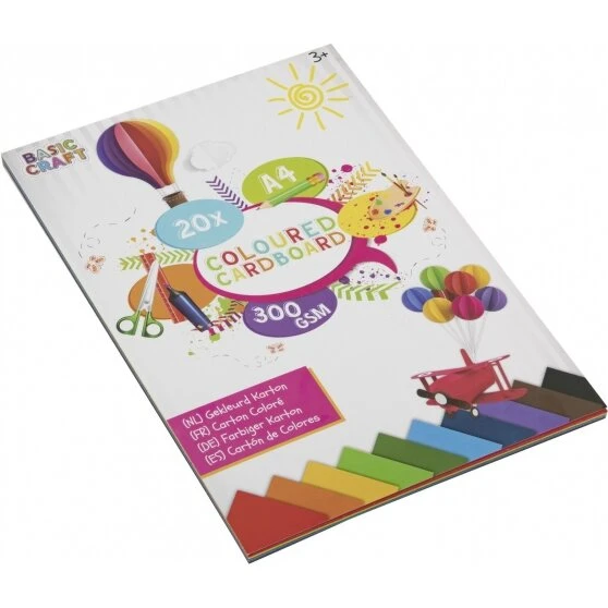 Grafix Farvet karton A4 300 g – 20 ark, assorterede farver