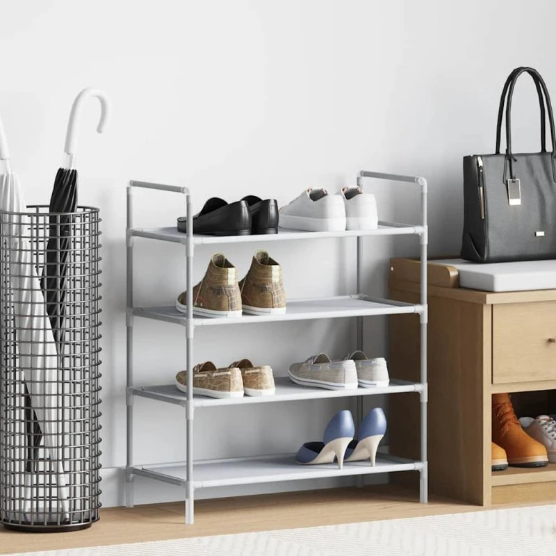 vidaXL skostativ 4 hylder metal og ikke-vævet stof, sølv 60x29x71 cm