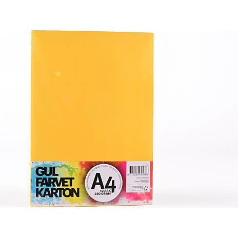 Farvet karton A4 10 ark, 220 g - gul