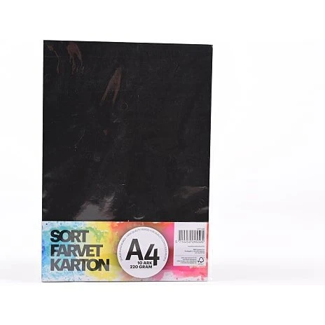 Farvet karton A4 10 ark (220 g) - sort