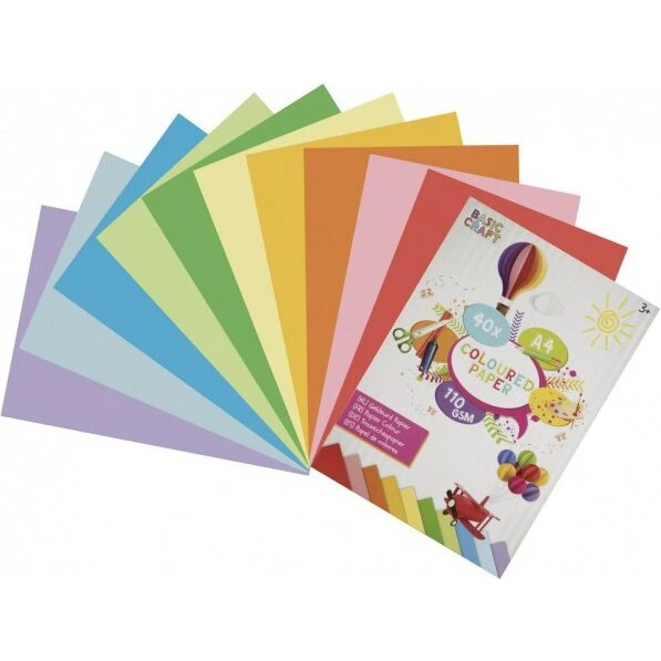 Grafix A4 blok 40 ark ass. kulørt papir 110 g