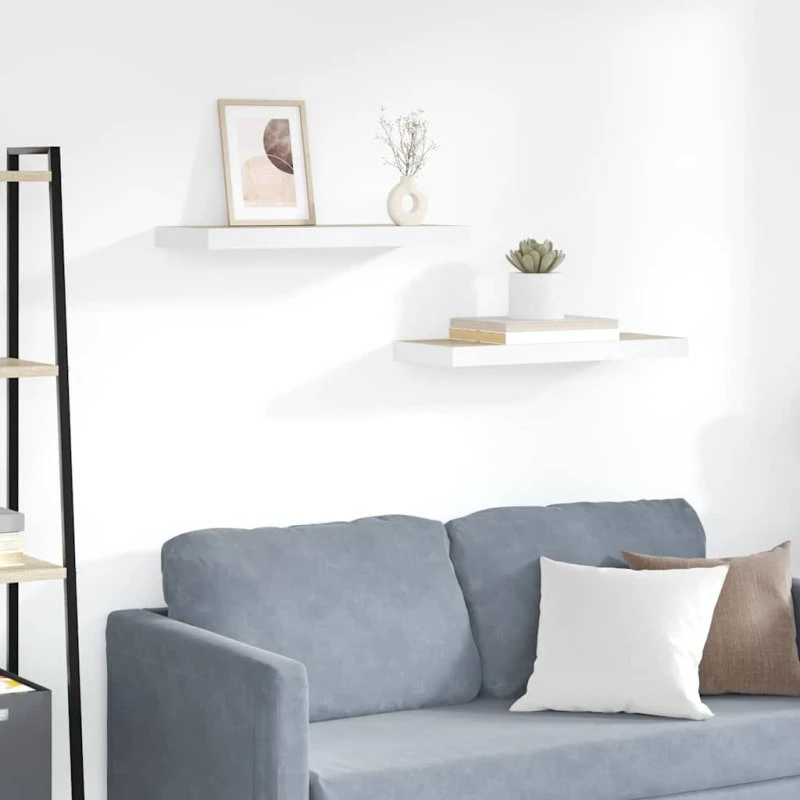 vidaXL væghylde 2 stk. 60x23,5x3,8 cm MDF egetræ/hvid
