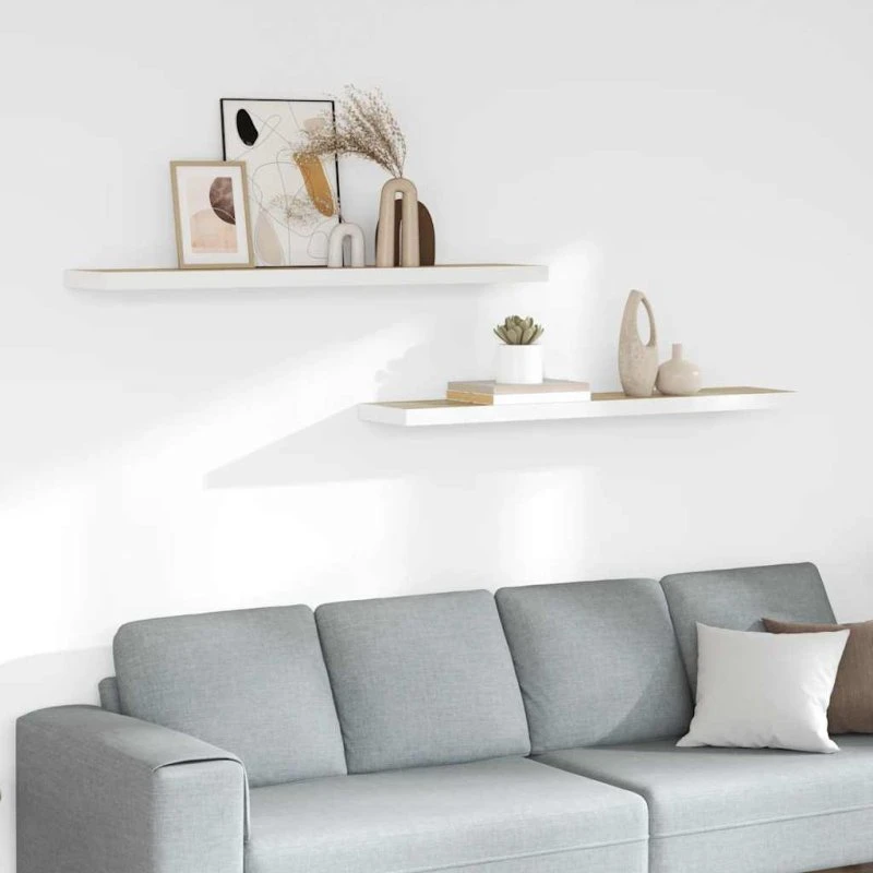 vidaXL væghylder 2 stk. 120×23,5×3,8 cm MDF egetræ/hvid