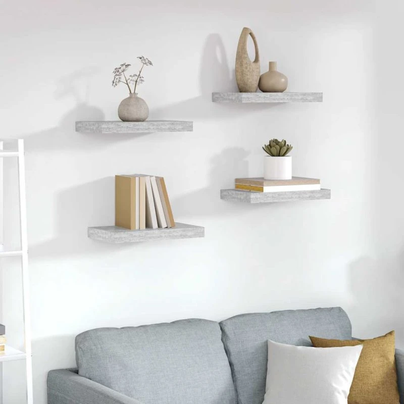vidaXL svævehylder 4 stk. 40x23x3,8 cm MDF betongrå