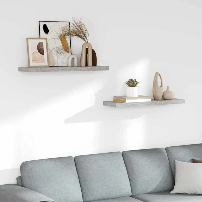 vidaXL væghylder 2 stk. 80x23,5x3,8 cm MDF betongrå