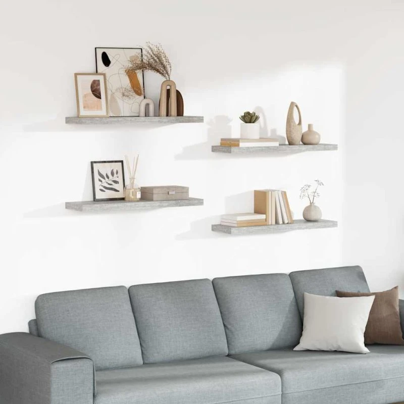 vidaXL væghylder 4 stk. 80x23,5x3,8 cm MDF betongrå