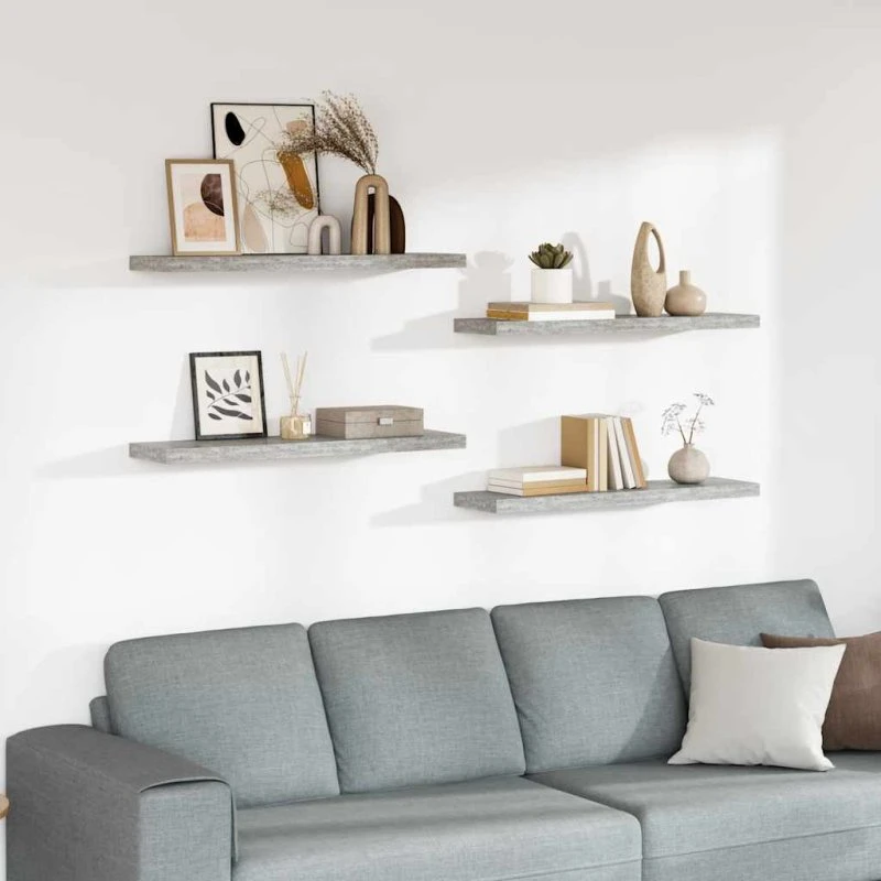 vidaXL svævehylder 4 stk 90x23,5x3,8 cm MDF betongrå