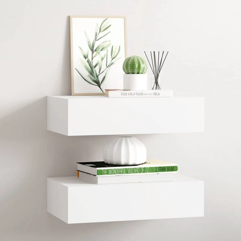 vidaXL væghylder med skuffer 2 stk. 40x23,5x10 cm hvid