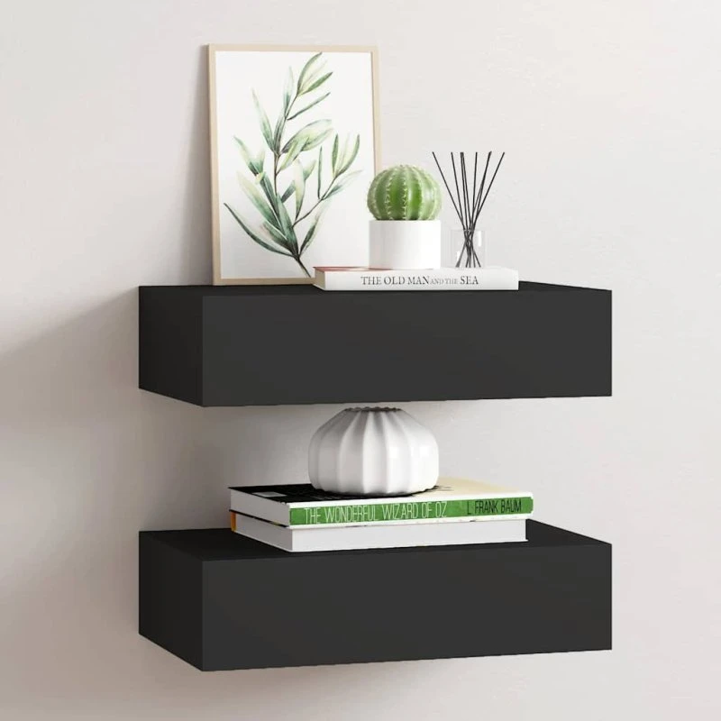 vidaXL væghylder med skuffer 2 stk. 40x23,5x10 cm, sort