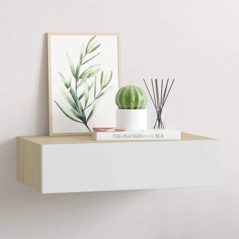 vidaXL vægmonteret skuffehylde MDF 40x23,5x10 cm – eg/hvid