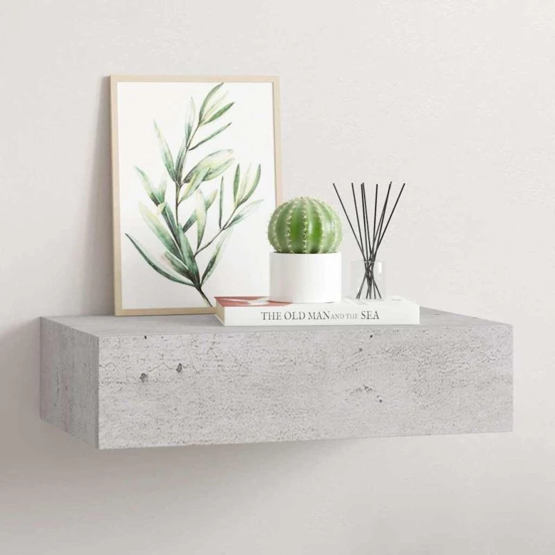 vidaXL væghylde med skuffe 40x23,5x10 cm MDF betongrå